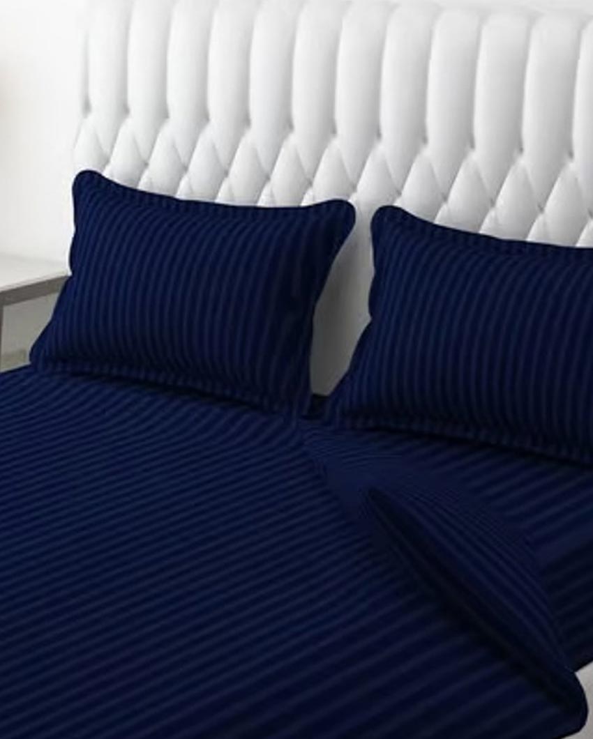Classic Striped Cotton Double Bed Bedsheet With 2 Pillow Cover | 100 x 90 x 3 inches