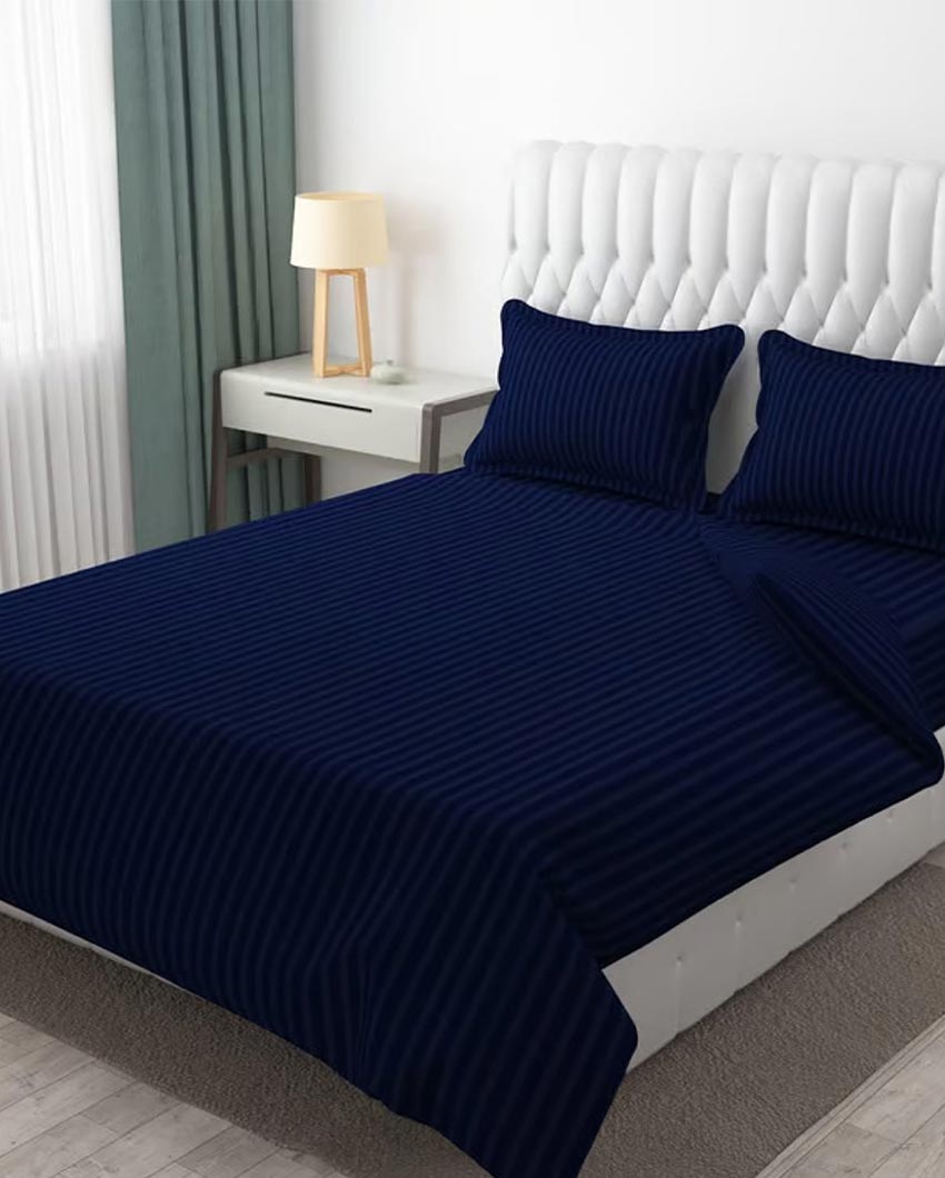 Classic Striped Cotton Double Bed Bedsheet With 2 Pillow Cover | 100 x 90 x 3 inches
