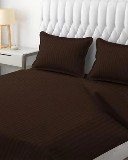 Classic Striped Cotton Double Bed Bedsheet With 2 Pillow Cover | 100 x 90 x 3 inches