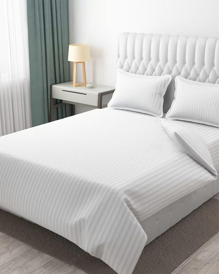 Classic Striped Cotton Double Bed Bedsheet With 2 Pillow Cover | 100 x 90 x 3 inches