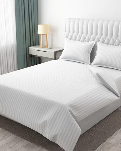 Classic Striped Cotton Double Bed Bedsheet With 2 Pillow Cover | 100 x 90 x 3 inches