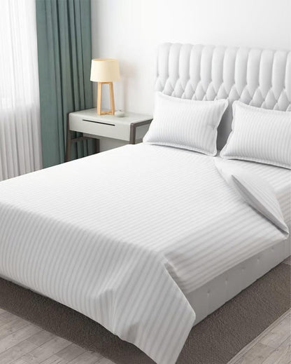 Classic Striped Cotton Double Bed Bedsheet With 2 Pillow Cover | 100 x 90 x 3 inches