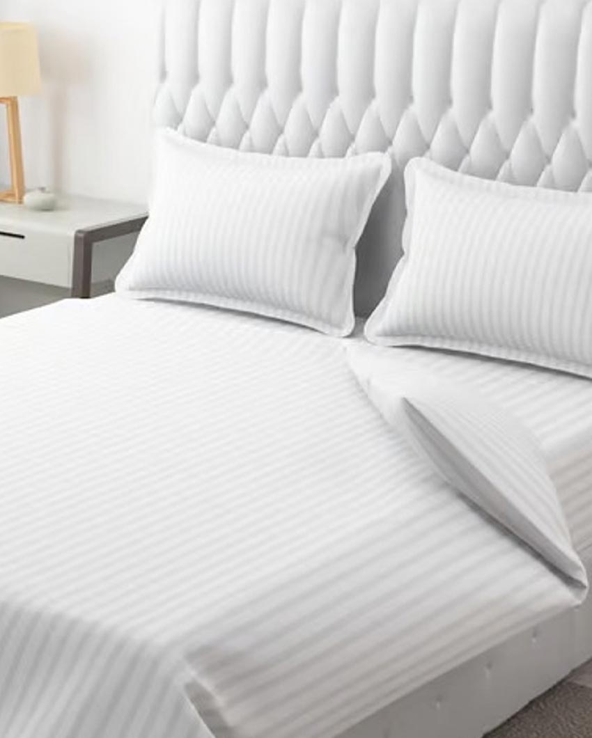 Classic Striped Cotton Double Bed Bedsheet With 2 Pillow Cover | 100 x 90 x 3 inches