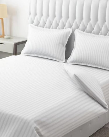 Classic Striped Cotton Double Bed Bedsheet With 2 Pillow Cover | 100 x 90 x 3 inches