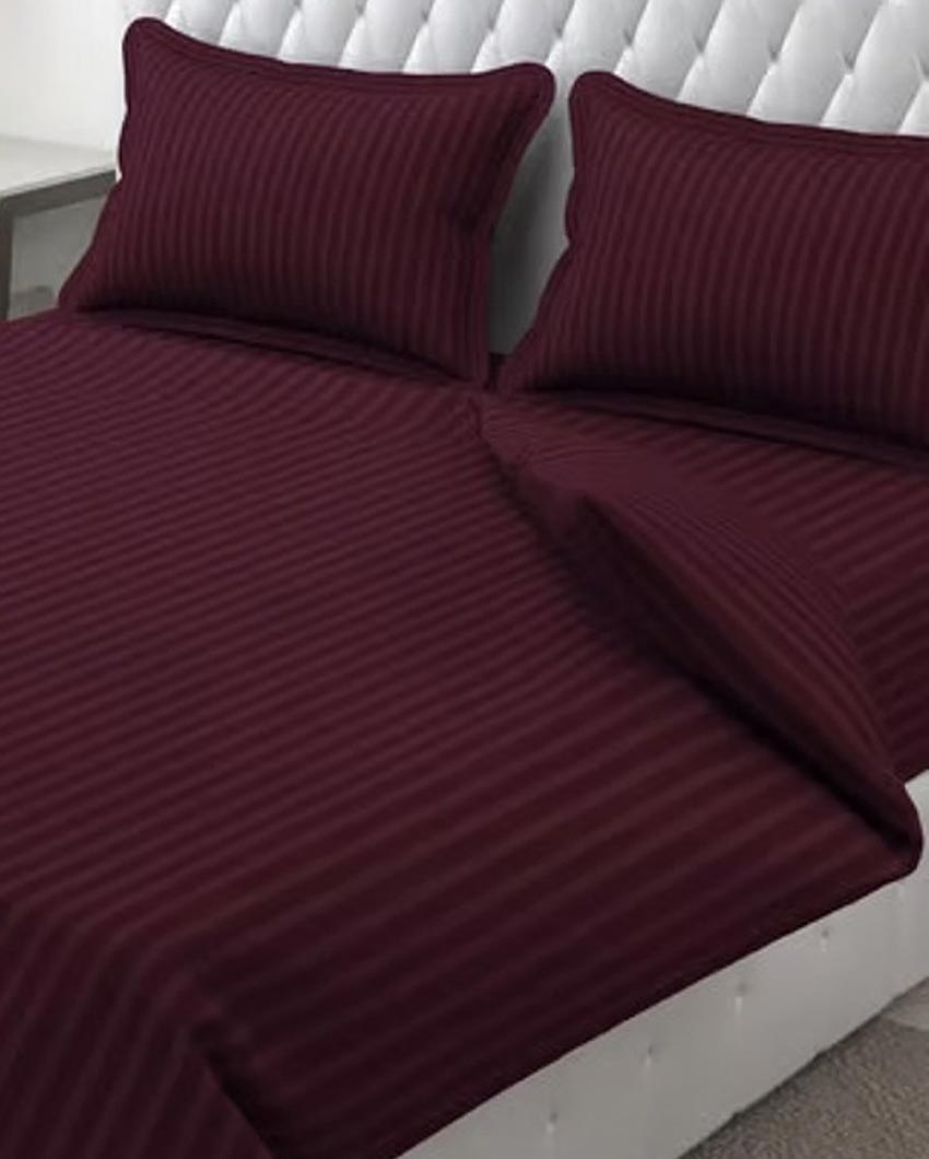 Classic Striped Cotton Double Bed Bedsheet With 2 Pillow Cover | 100 x 90 x 3 inches