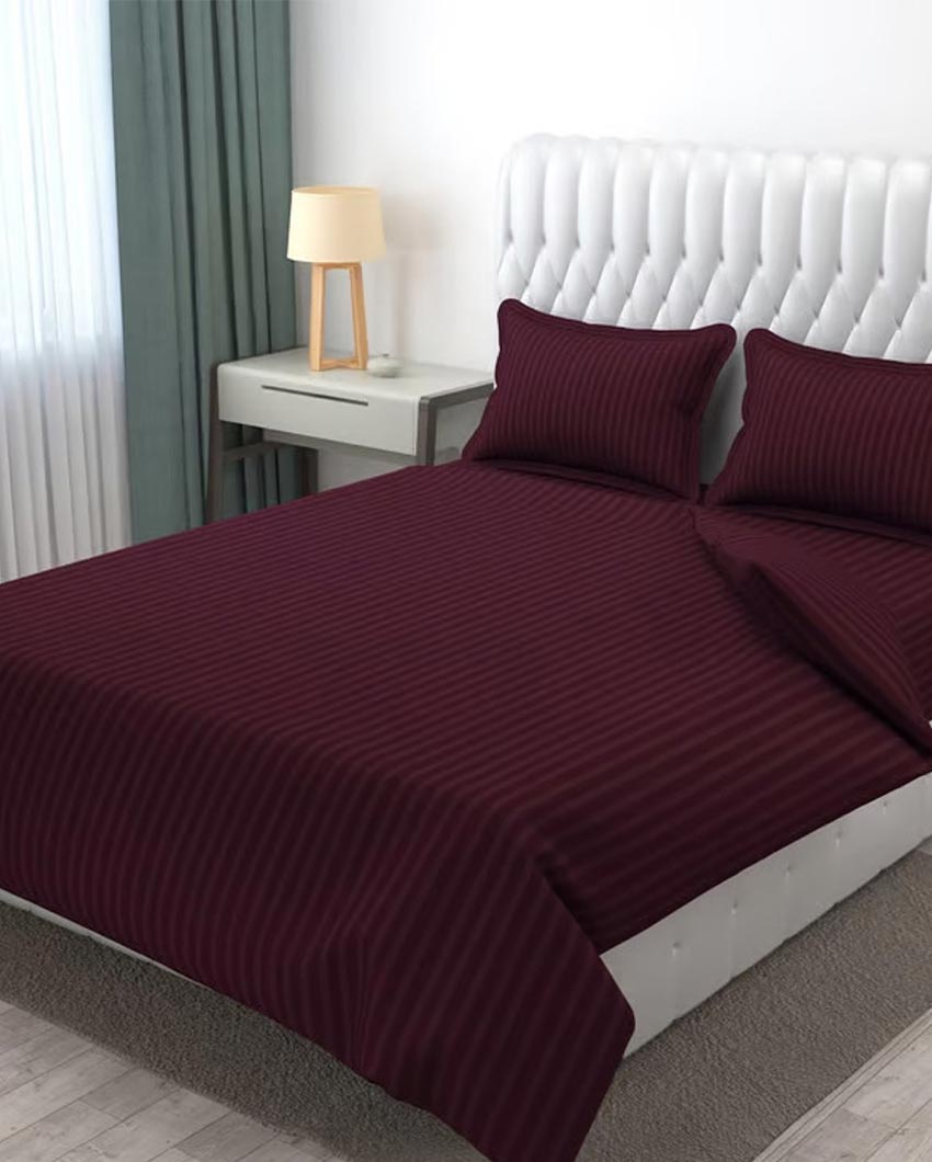 Classic Striped Cotton Double Bed Bedsheet With 2 Pillow Cover | 100 x 90 x 3 inches
