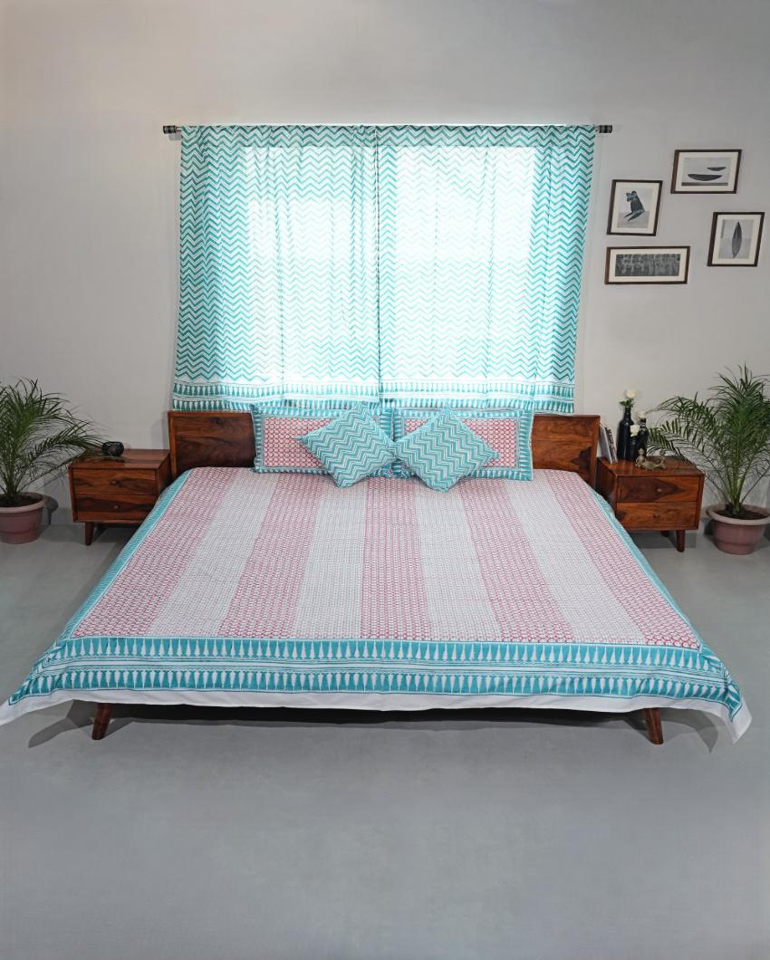 Cloud Nest Printed Cotton Bedsheet with 2 Pillow Cover, 2 Cushion Covers