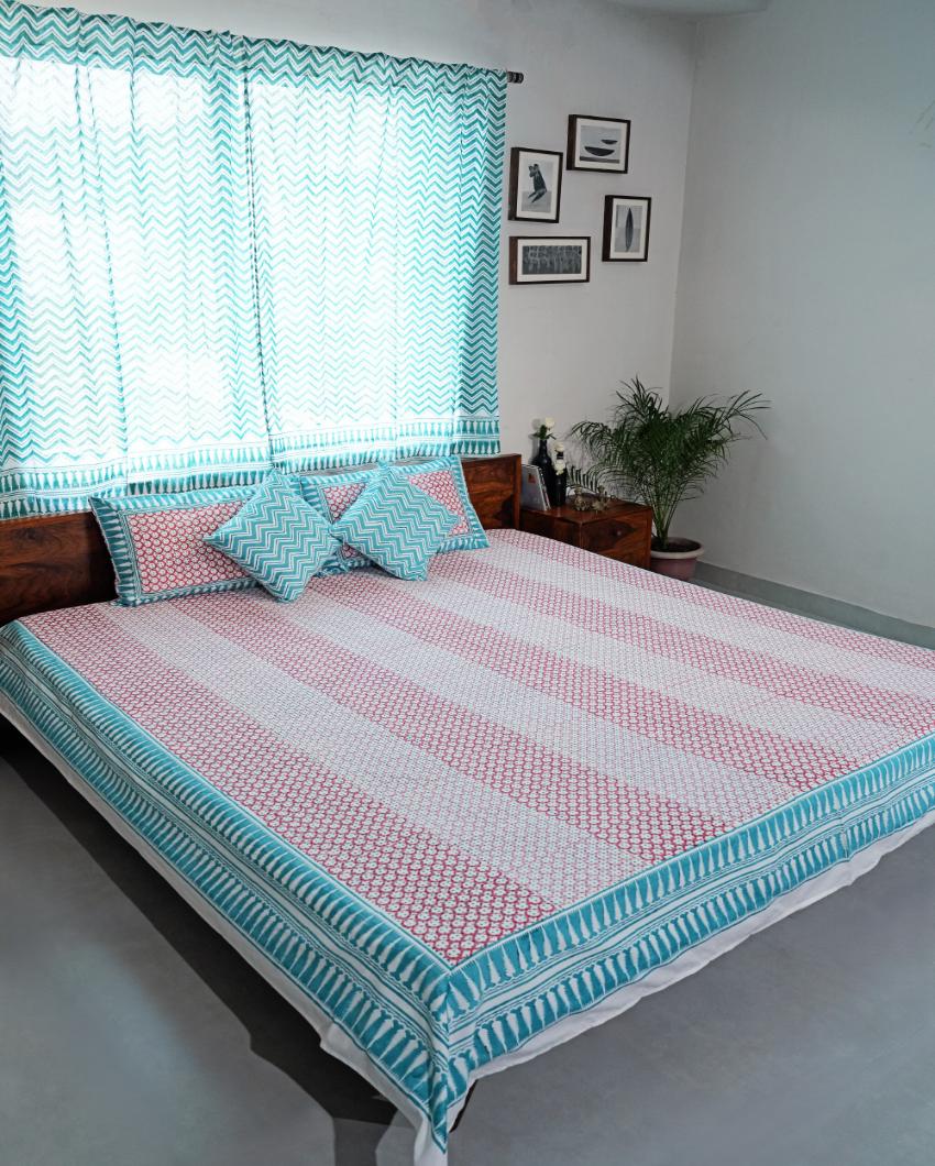 Cloud Nest Printed Cotton Bedsheet with 2 Pillow Cover, 2 Cushion Covers