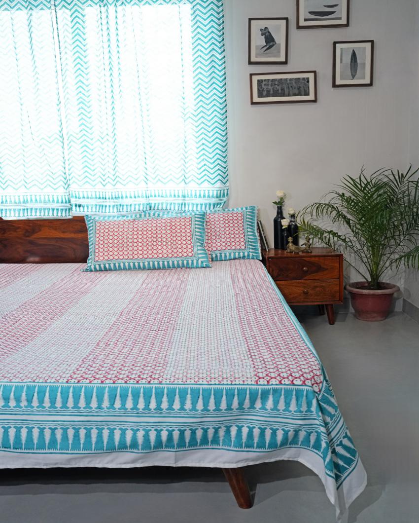 Cloud Nest Printed Cotton Bedsheet with 2 Pillow Cover, 2 Cushion Covers