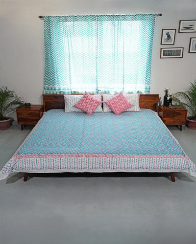 Artisan Weave Printed Cotton Bedsheet with 2 Pillow Cover, 2 Cushion Covers