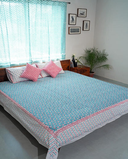 Artisan Weave Printed Cotton Bedsheet with 2 Pillow Covers