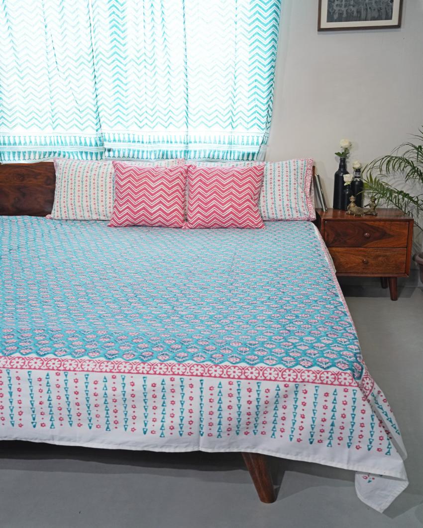 Artisan Weave Printed Cotton Bedsheet with 2 Pillow Covers