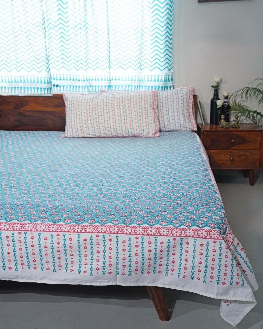 Artisan Weave Printed Cotton Bedsheet with 2 Pillow Covers