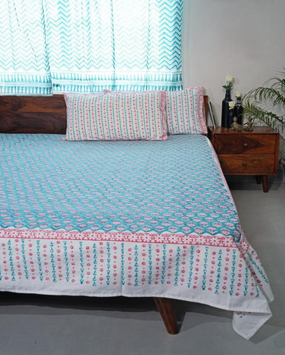 Artisan Weave Printed Cotton Bedsheet with 2 Pillow Cover, 2 Cushion Covers