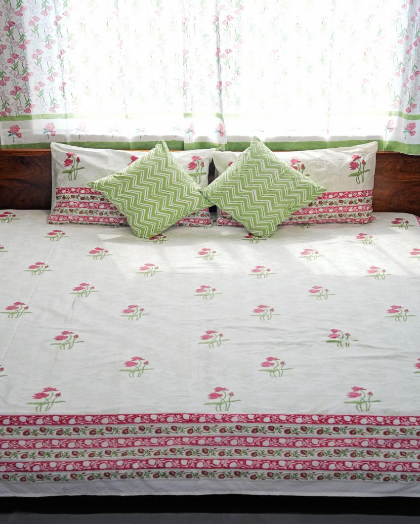 Rosy Meadow Printed Cotton Bedsheet with 2 Pillow Covers