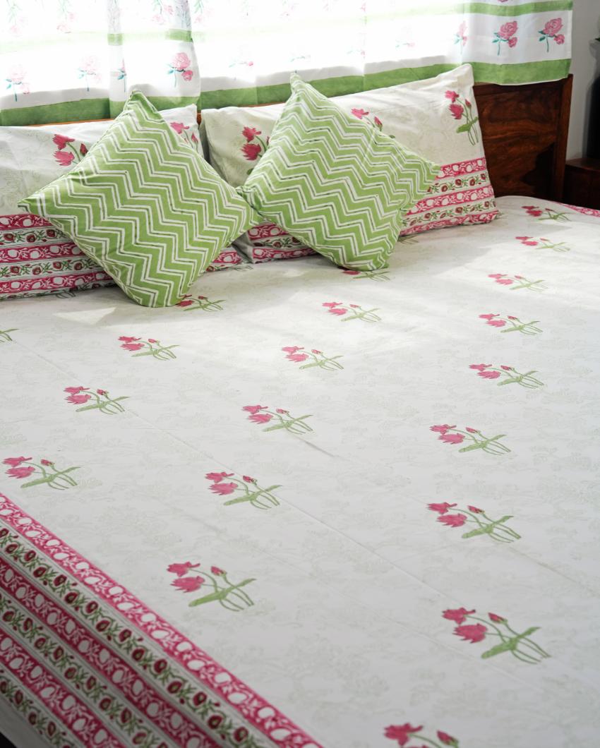 Rosy Meadow Printed Cotton Bedsheet with 2 Pillow Covers