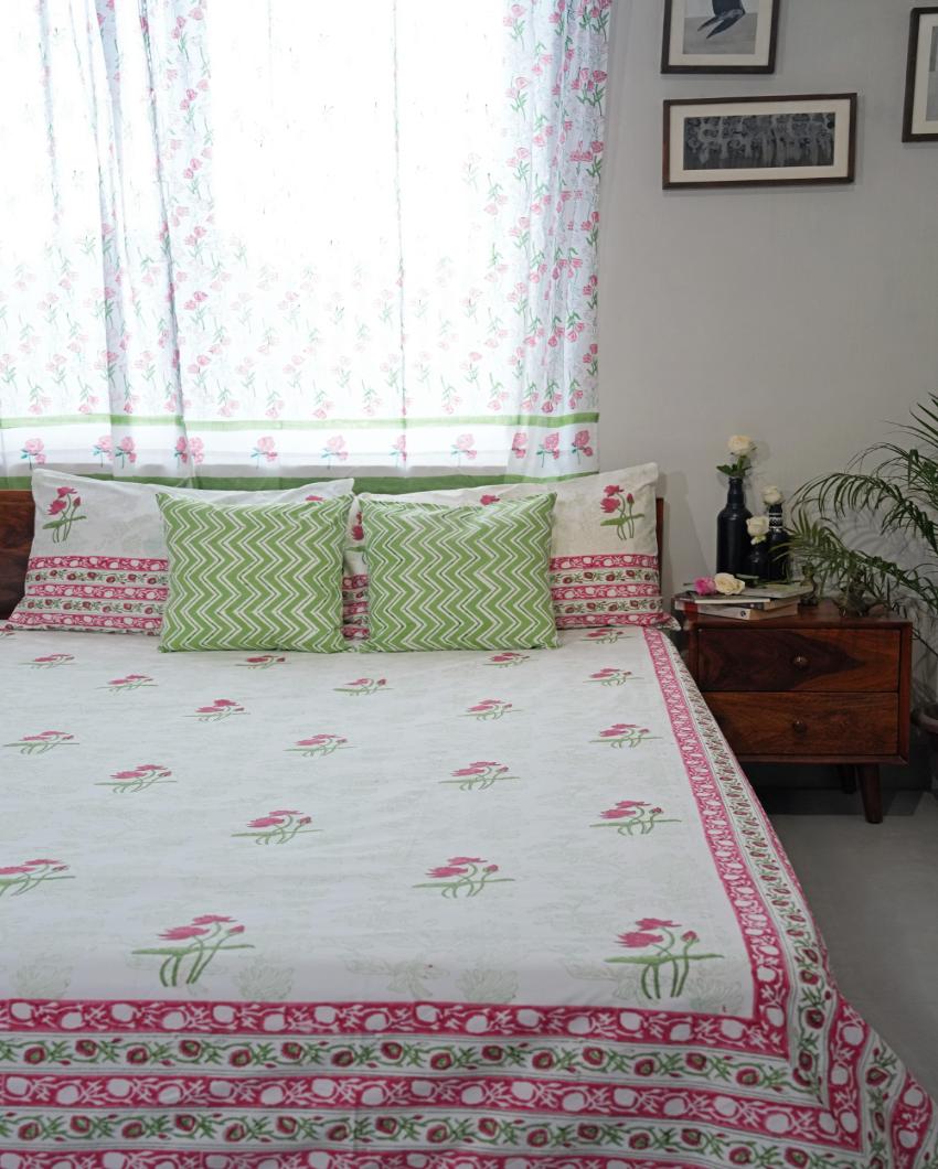 Rosy Meadow Printed Cotton Bedsheet with 2 Pillow Covers