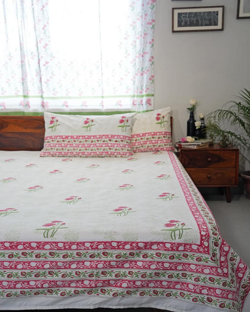 Rosy Meadow Printed Cotton Bedsheet with 2 Pillow Covers