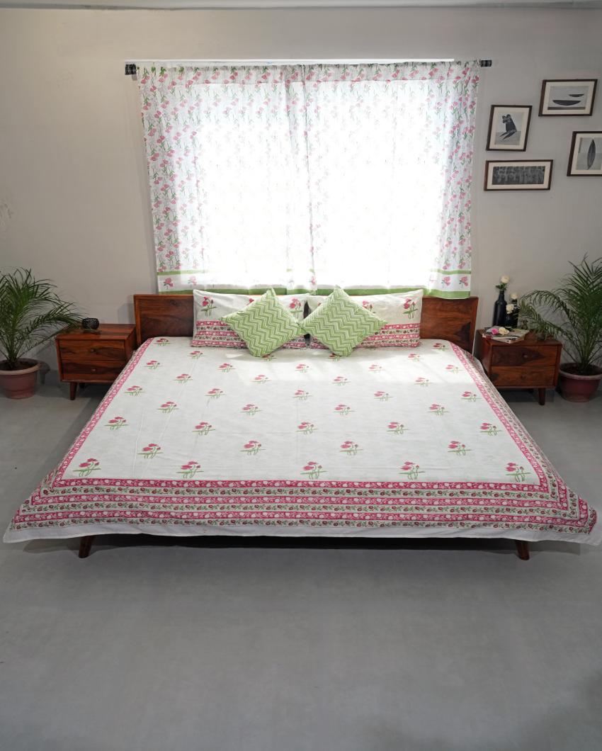 Rosy Meadow Printed Cotton Bedsheet with 2 Pillow Covers