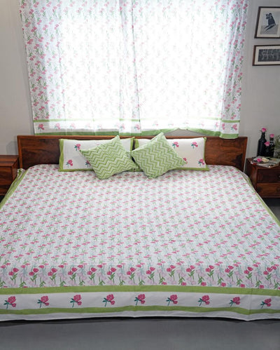 Blooming Meadow Printed Cotton Bedsheet with 2 Pillow Covers