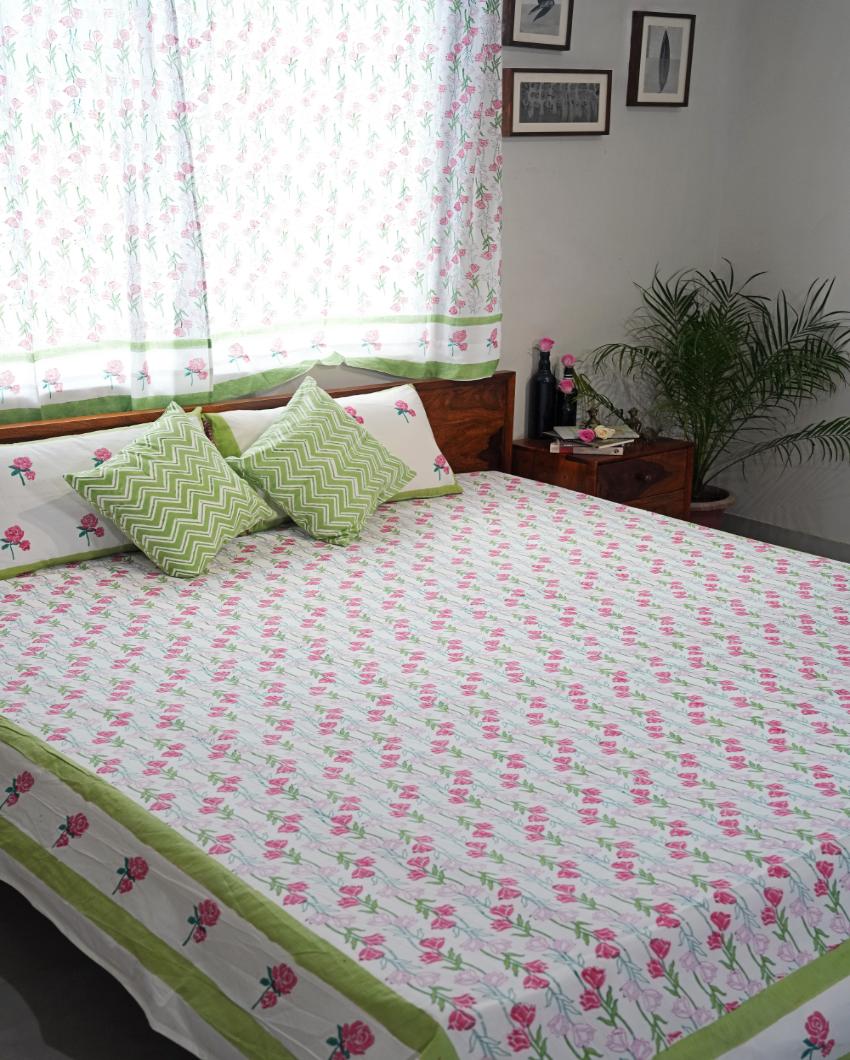 Blooming Meadow Printed Cotton Bedsheet with 2 Pillow Covers