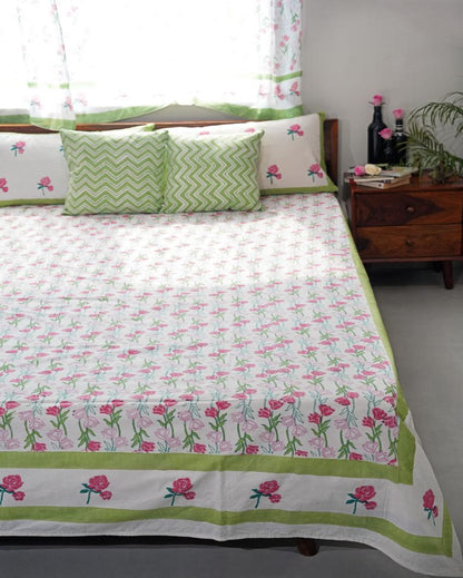 Blooming Meadow Printed Cotton Bedsheet with 2 Pillow Covers