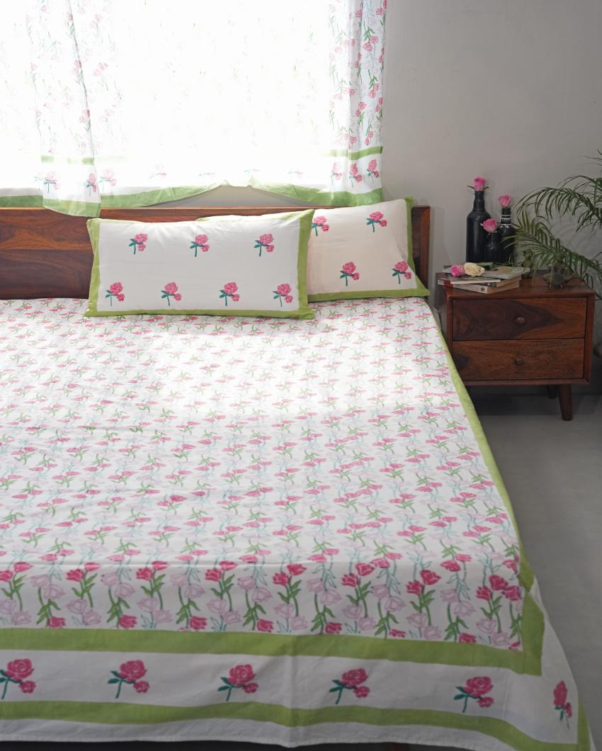 Blooming Meadow Printed Cotton Bedsheet with 2 Pillow Covers