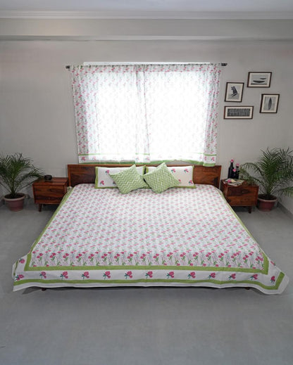 Blooming Meadow Printed Cotton Bedsheet with 2 Pillow Covers