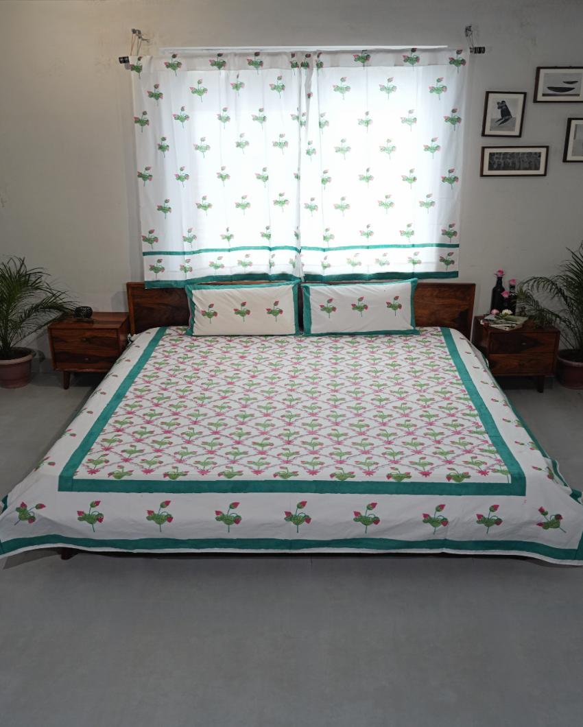 Lotus Dreams Printed Cotton Bedsheet with 2 Pillow Covers