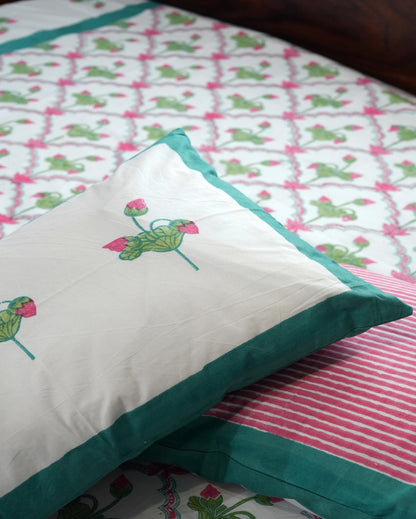 Lotus Dreams Printed Cotton Bedsheet with 2 Pillow Covers