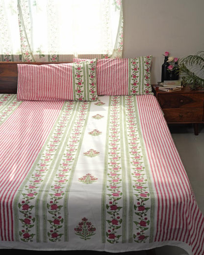 Artisan's Dream Printed Cotton Bedsheet with 2 Pillow Cover, 2 Cushion Covers