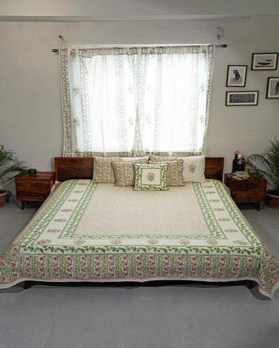 Serene Garden Printed Cotton Bedsheet with 2 Pillow Covers