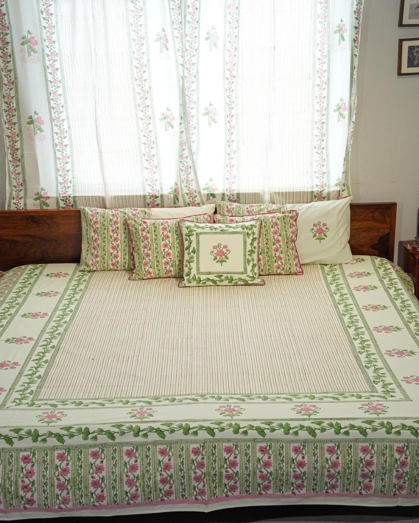 Serene Garden Printed Cotton Bedsheet with 2 Pillow Covers