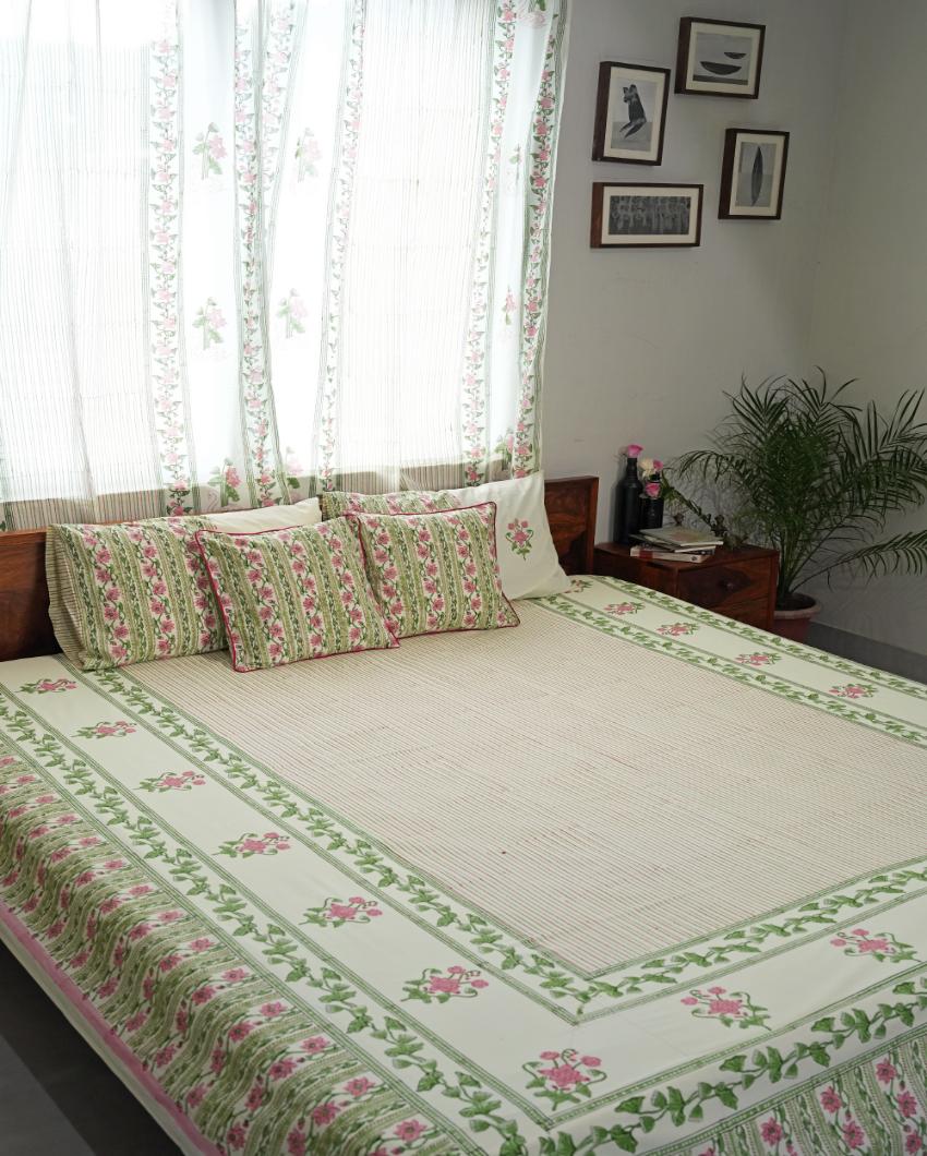 Serene Garden Printed Cotton Bedsheet with 2 Pillow Covers