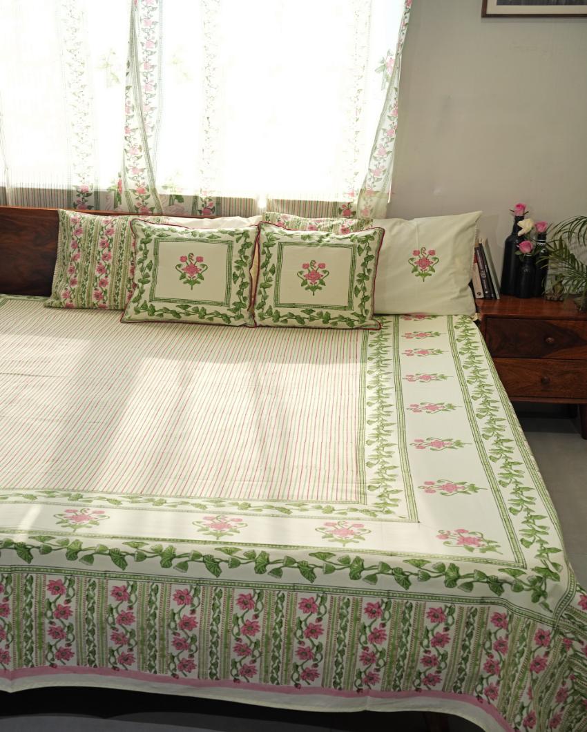 Serene Garden Printed Cotton Bedsheet with 2 Pillow Covers