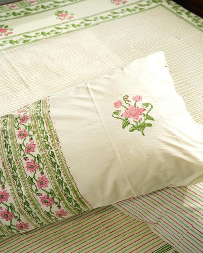 Serene Garden Printed Cotton Bedsheet with 2 Pillow Covers