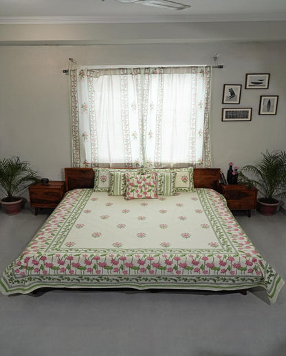 Tranquil Retreat Printed Cotton Bedsheet with 2 Pillow Covers