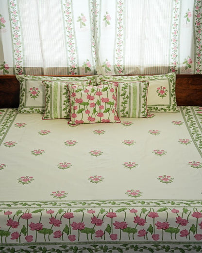 Tranquil Retreat Printed Cotton Bedsheet with 2 Pillow Covers