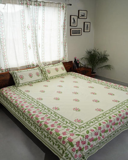 Tranquil Retreat Printed Cotton Bedsheet with 2 Pillow Covers