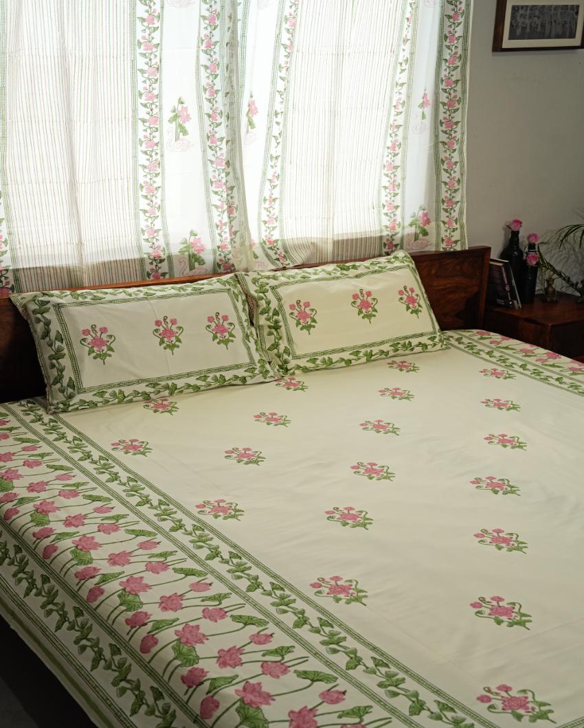 Tranquil Retreat Printed Cotton Bedsheet with 2 Pillow Covers