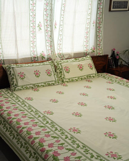 Tranquil Retreat Printed Cotton Bedsheet with 2 Pillow Covers