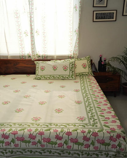 Tranquil Retreat Printed Cotton Bedsheet with 2 Pillow Covers