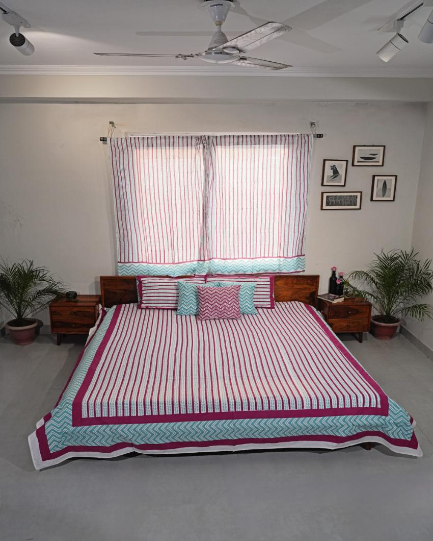 Serene Stripes Printed Cotton Bedsheet with 2 Pillow Covers