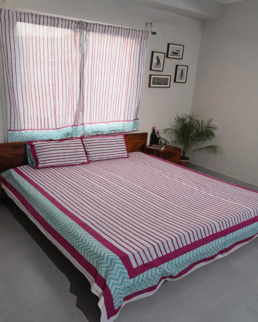 Serene Stripes Printed Cotton Bedsheet with 2 Pillow Covers