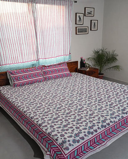 Floral Rhapsody Printed Cotton Bedsheet with 2 Pillow Covers