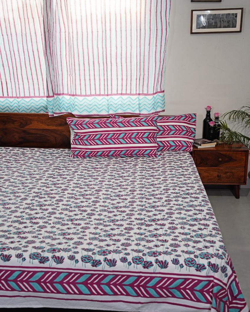 Floral Rhapsody Printed Cotton Bedsheet with 2 Pillow Cover, 2 Cushion Covers