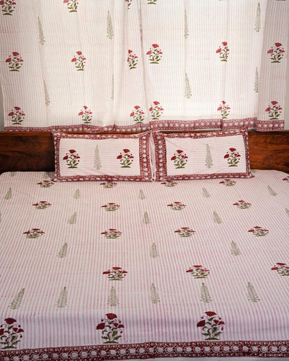 Crimson Printed Cotton Bedsheet with 2 Pillow Covers | Double Size | 90 x 108 inches