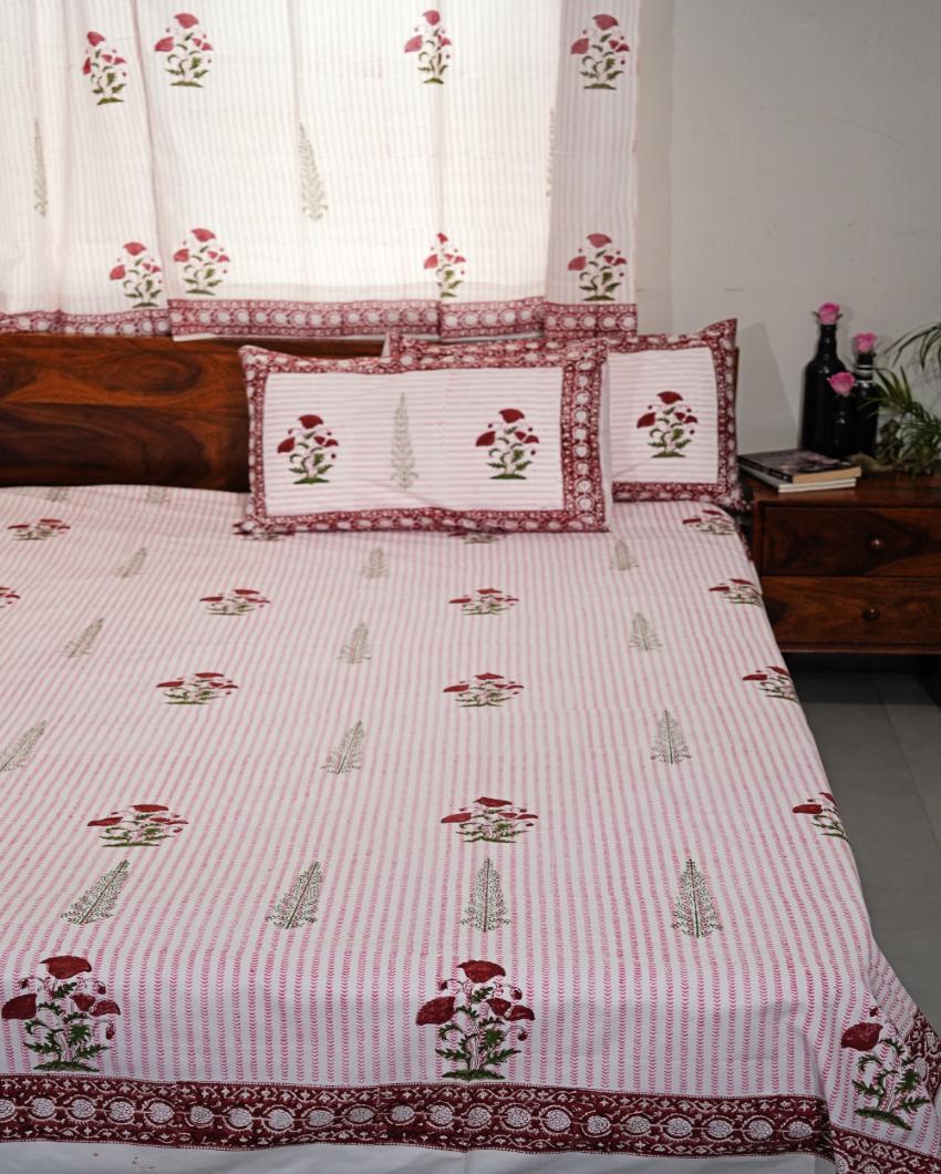 Crimson Printed Cotton Bedsheet with 2 Pillow Covers | Double Size | 90 x 108 inches