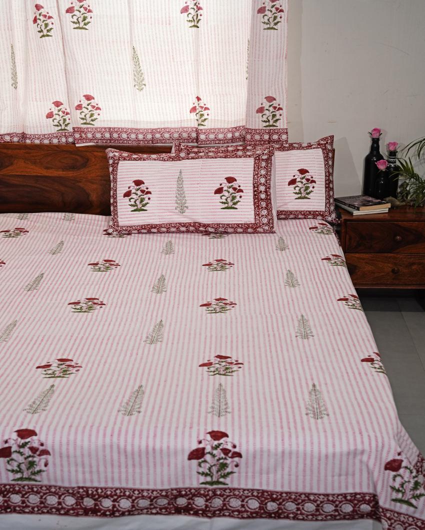 Crimson Printed Cotton Bedsheet with 2 Pillow Covers | Double Size | 90 x 108 inches