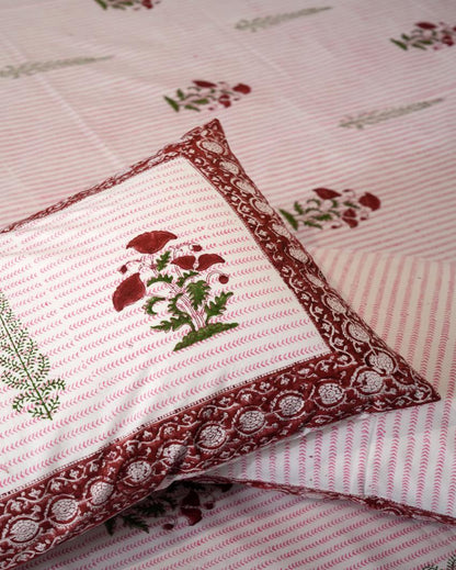 Crimson Printed Cotton Bedsheet with 2 Pillow Covers | Double Size | 90 x 108 inches